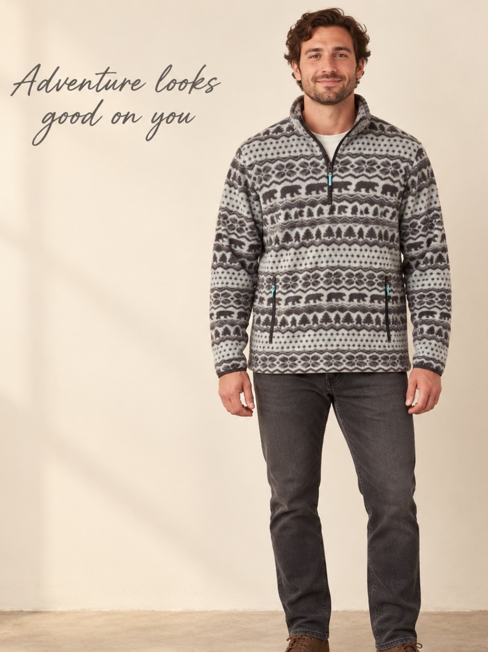 Chubbies The Bear Hug Bear Print Fleece Quarter Zip XL